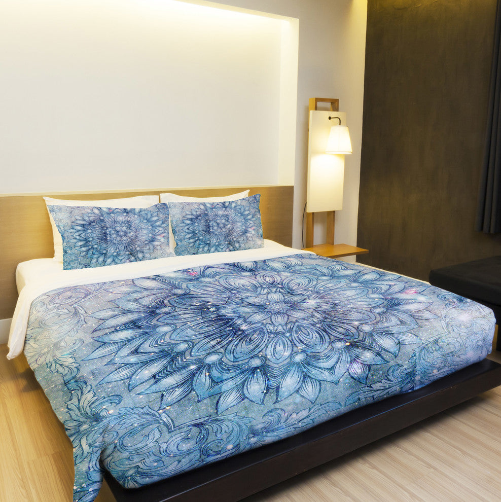 Galactic Flower, Blue Lightweight Full Queen Duvet Cover