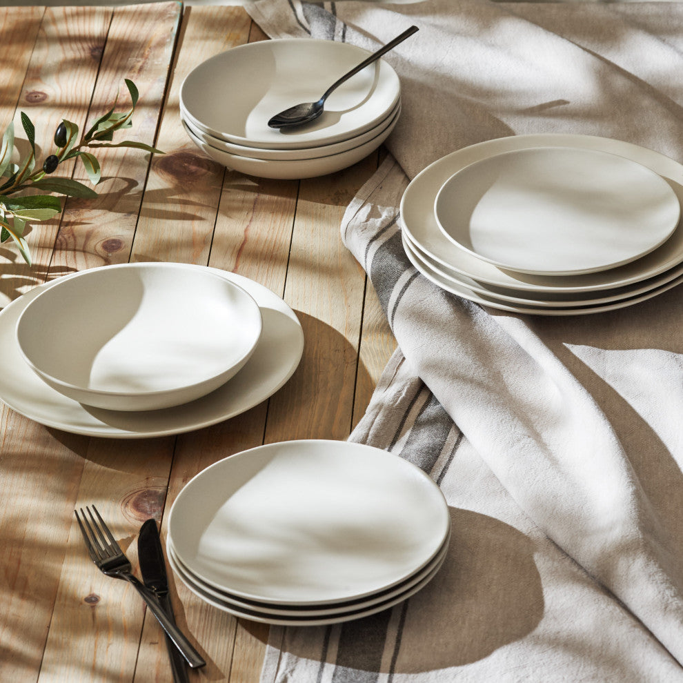 Porto by Stone Lain Semplice Stoneware Dinnerware Set, White Matte, 12-Piece