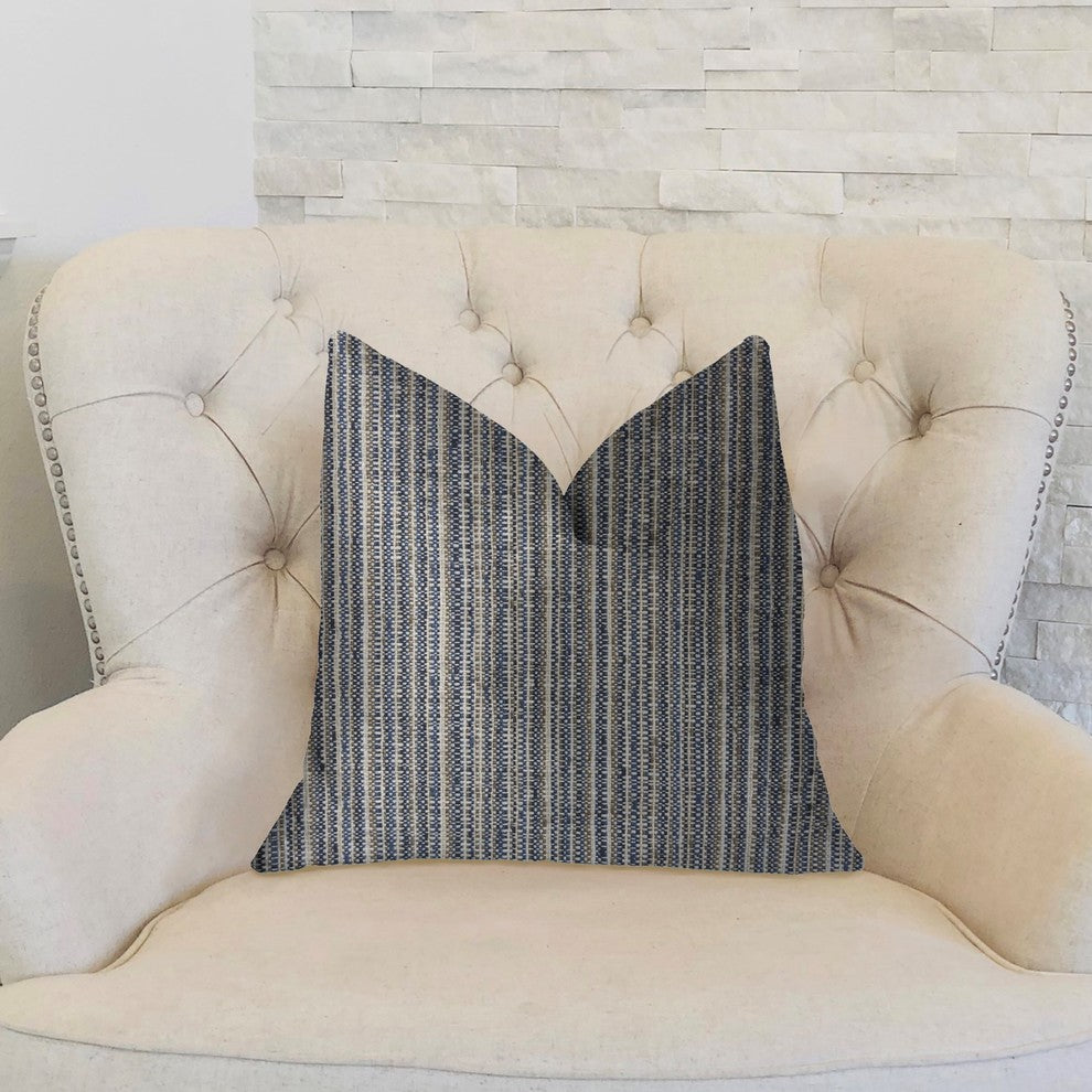Parallel Lanes Blue, Beige and Brown Luxury Throw Pillow, 20"x26" Standard