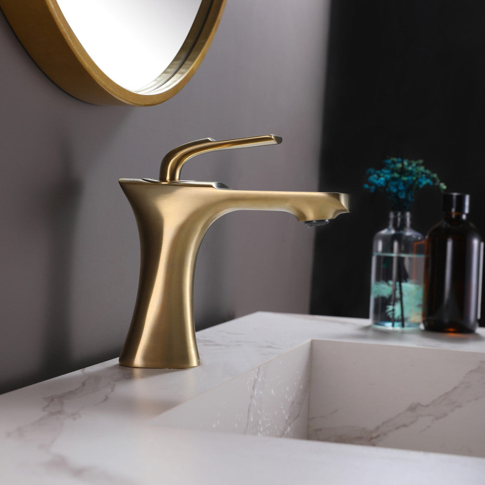 Single Hole Bathroom Sink Faucet, Brushed Gold