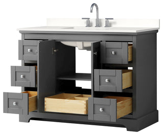Avery 48" Dark Gray Single Vanity, White Quartz Top (3-Hole), Chrome Trim