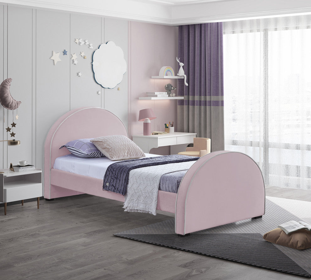 Brody Velvet Upholstered Bed, Pink, Twin