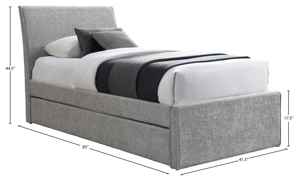 Myles Upholstered Trundle Bed, Gray, Twin, Chenille Fabric