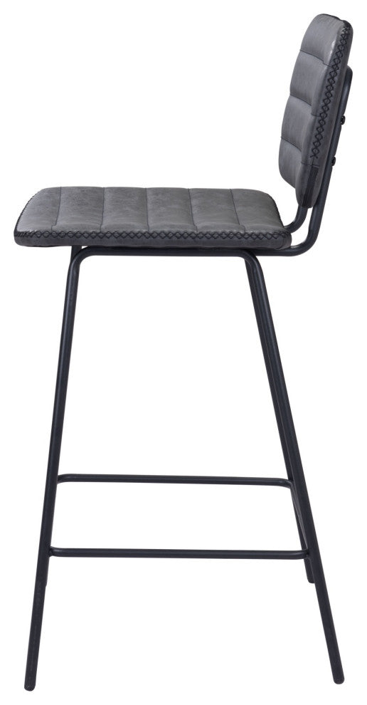 Counter Stool Chair, Set of 2, Faux Vinyl Leather, Steel, Vintage Black, Cafe