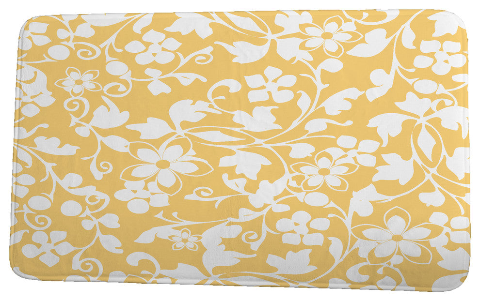 Floral Frolic Evelyn Floral Print Bath Mat, Yellow, 21"x34"