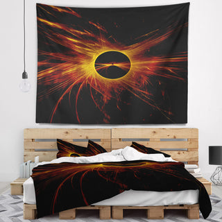 Dark Solar Eclipse on Black Abstract Wall Tapestry, 80"x68"