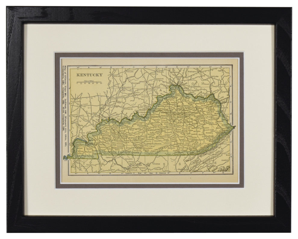 Vintage Kentucky Map, Framed Original KY State Map- Authentic 1920s