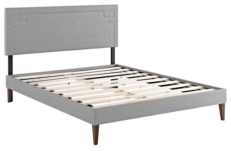 Modway Josie King Fabric Platform Bed With Squared Tapered Legs, Light Gray