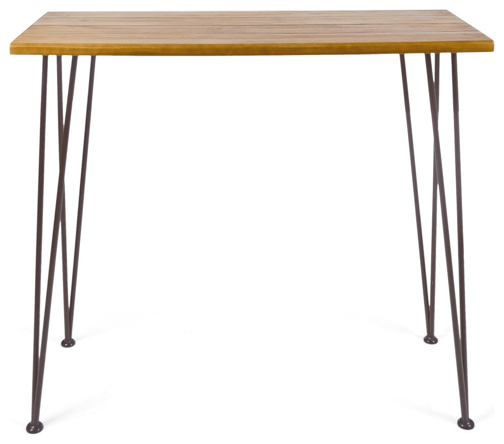 GDF Studio Dione Outdoor Industrial Teak Finished Acacia Wood Bar Table