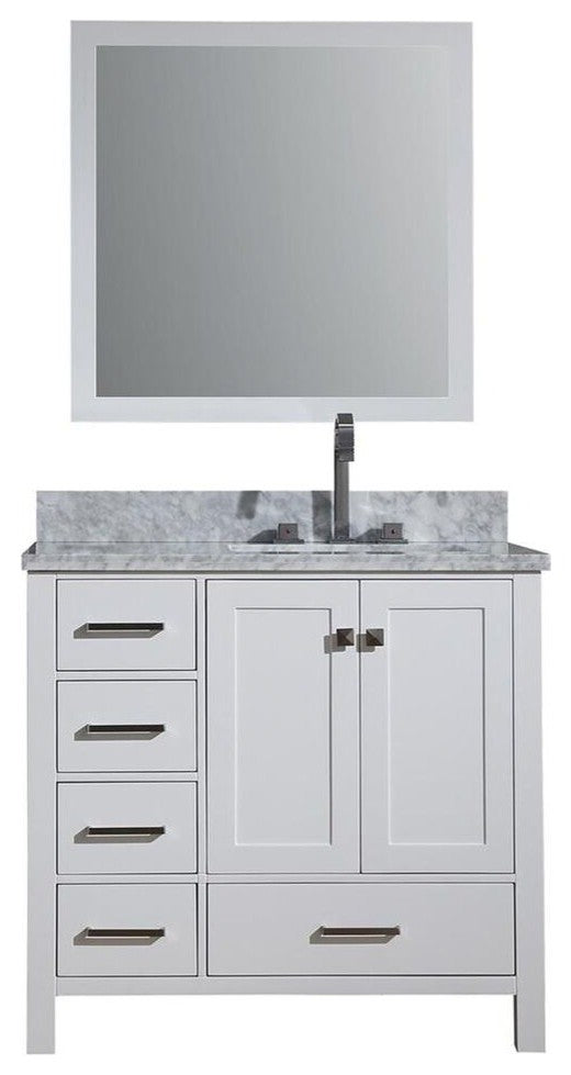 Ariel Cambridge 37" Vanity, White, Rectangular Sink With Mirror, Right Offset