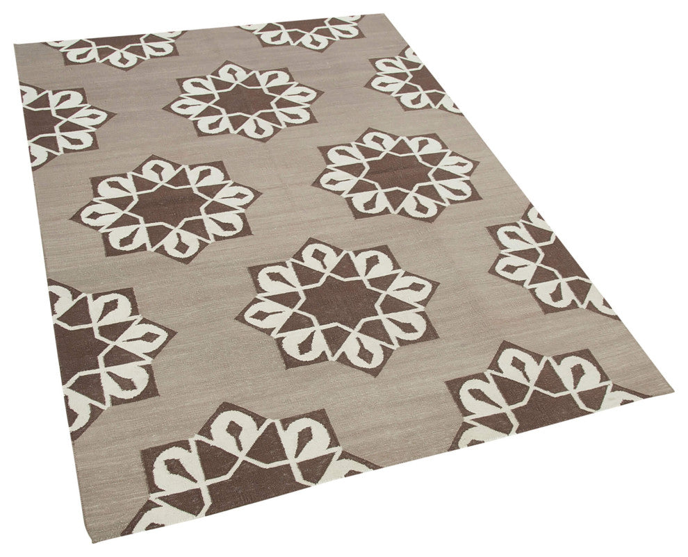 Rug N Carpet - Handmade Wool 3' 10'' x 5' 5'' Modern Design Dhurrie Kilim Rug