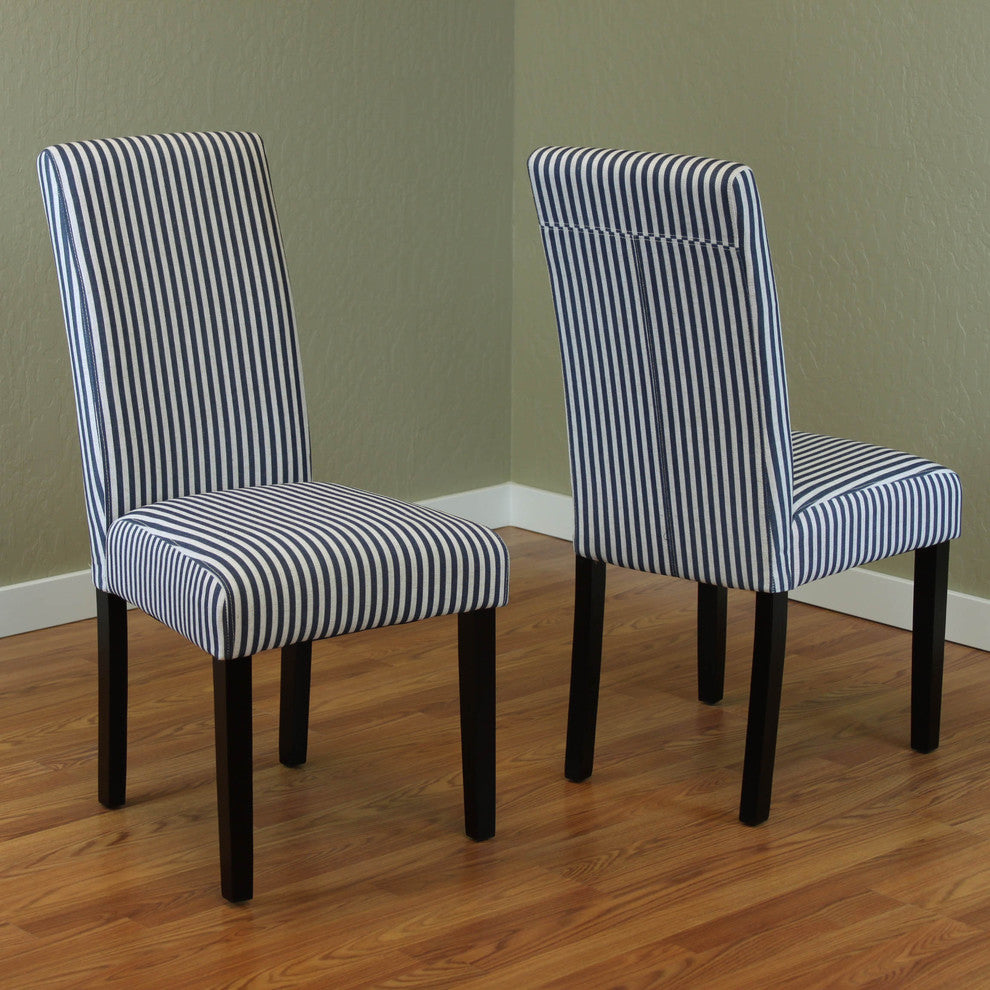Villa Stripe Linen Dining Chairs, Set Of 2, Blue