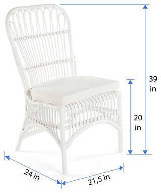 Rattan Loop Side Chair With Seat Cushion, Set of 2, White