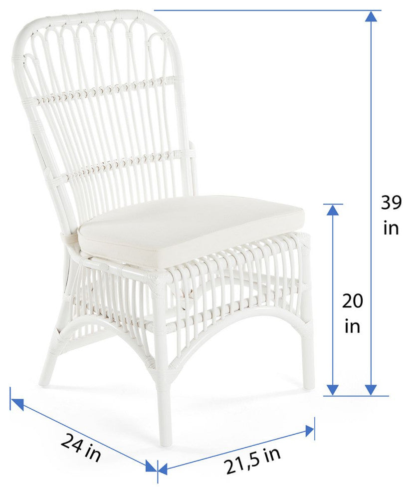 Rattan Loop Side Chair With Seat Cushion, Set of 2, White