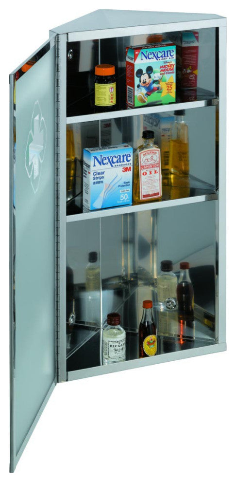 Bathroom Wall Mount Corner Medicine Cabinet Brushed Stainless Steel with Mirror