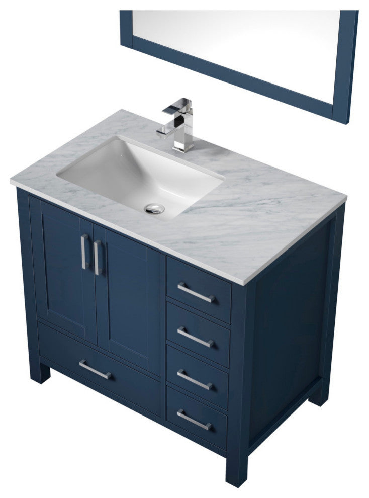 Jacques 36" Navy Blue Single Vanity Set with Marble Top - Left Version