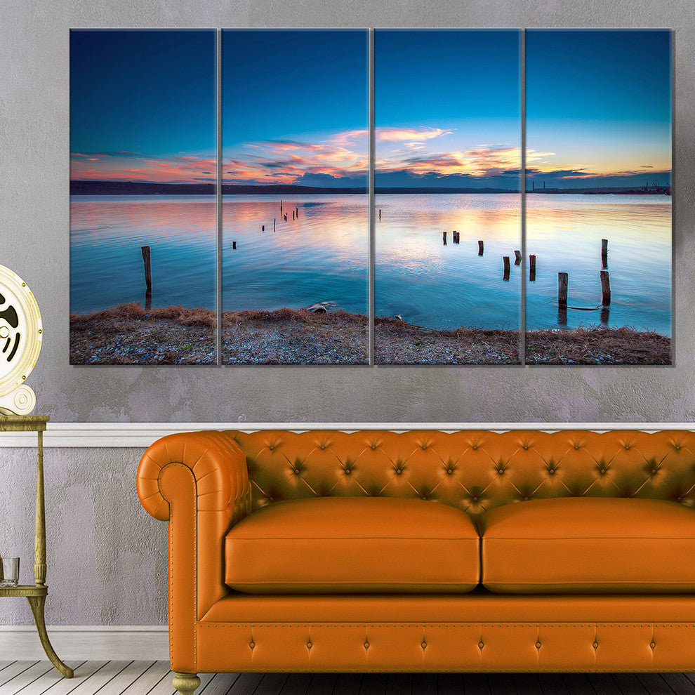 Bright Blue Sky and Blue Waters, Seashore Canvas Art Print, 48"x28", 4 Panels
