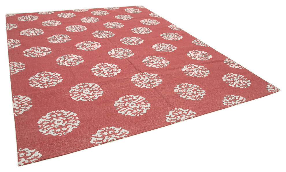 Rug N Carpet - Handmade Wool 9' 1'' x 11' 10'' Modern Design Dhurrie Kilim Rug