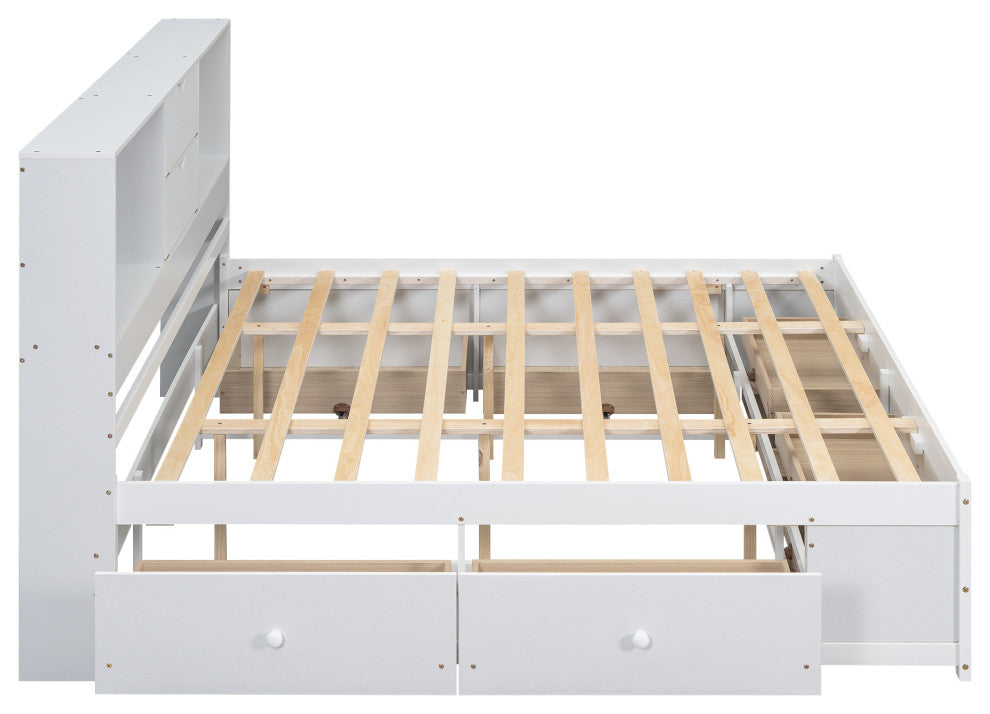 Gewnee King Size Platform Bed with Storage Headboard and 8 Drawers