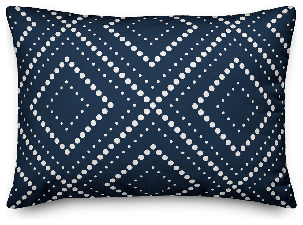Navy and White Dotted Diamond 14x20 Lumbar Pillow
