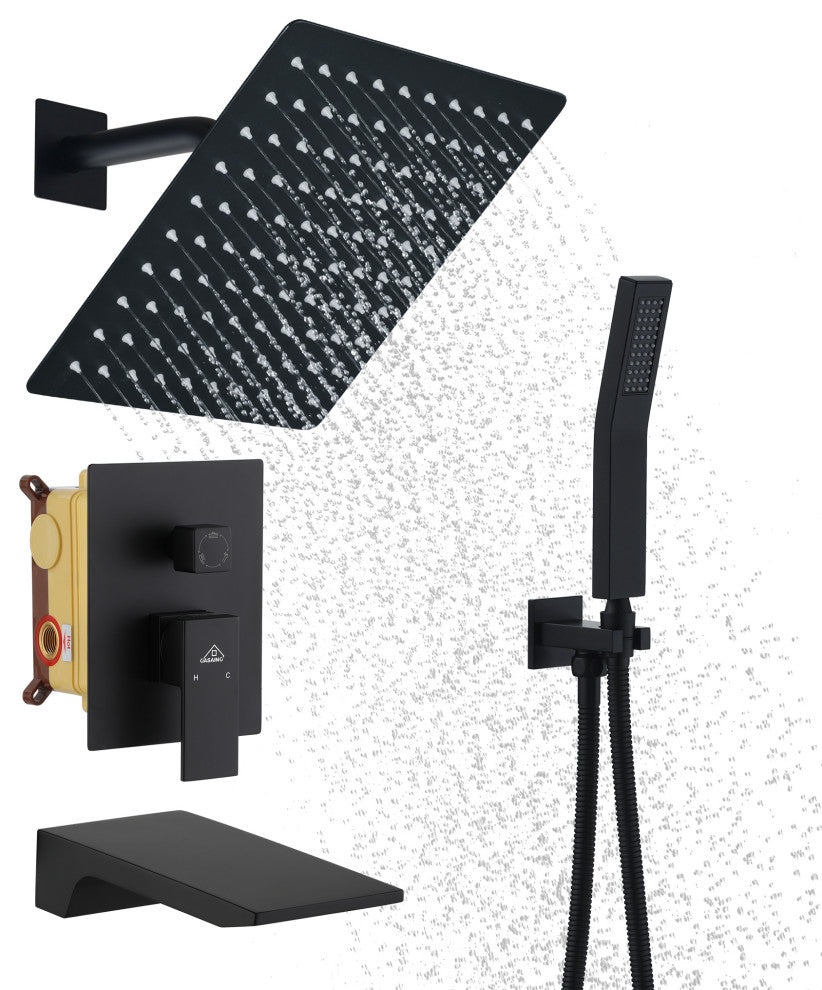 10inch Wall Mounted Shower System with Handheld Shower and Tub Spout, Matte Black