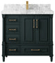 Aberdeen 36 Center Sink Bath Vanity in Dark Forest Green 2" Carrara Marble