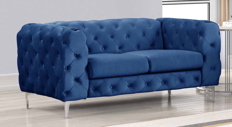 Rebekah 3 Piece Velvet Standard Foam Living Room Set 1sofa+2 Chairs, Royal Blue Velvet