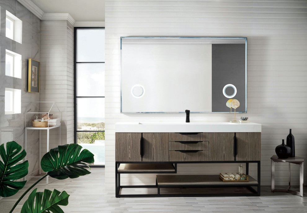 Columbia 72" Single Vanity, Ash Gray, Matte Black, Glossy White Composite Top