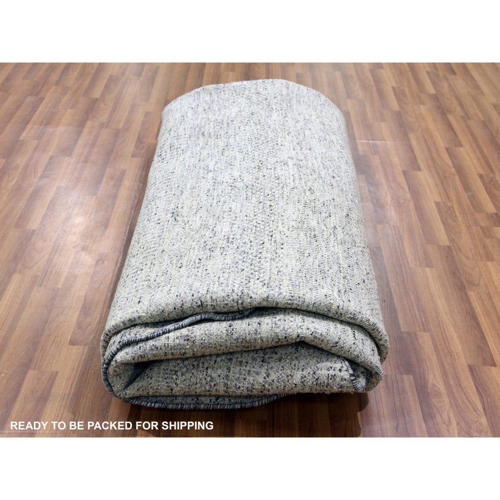 Bright Gray Undyed Natural Wool Grass Design Hand Knotted Round Rug 11'2"x11'2"