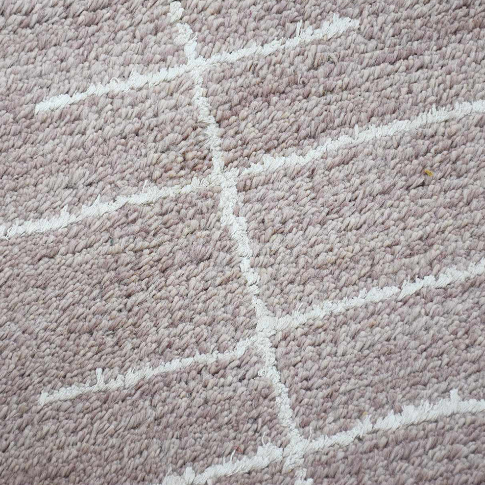 Hand Knotted Wool Area Rug Abstract Brown White