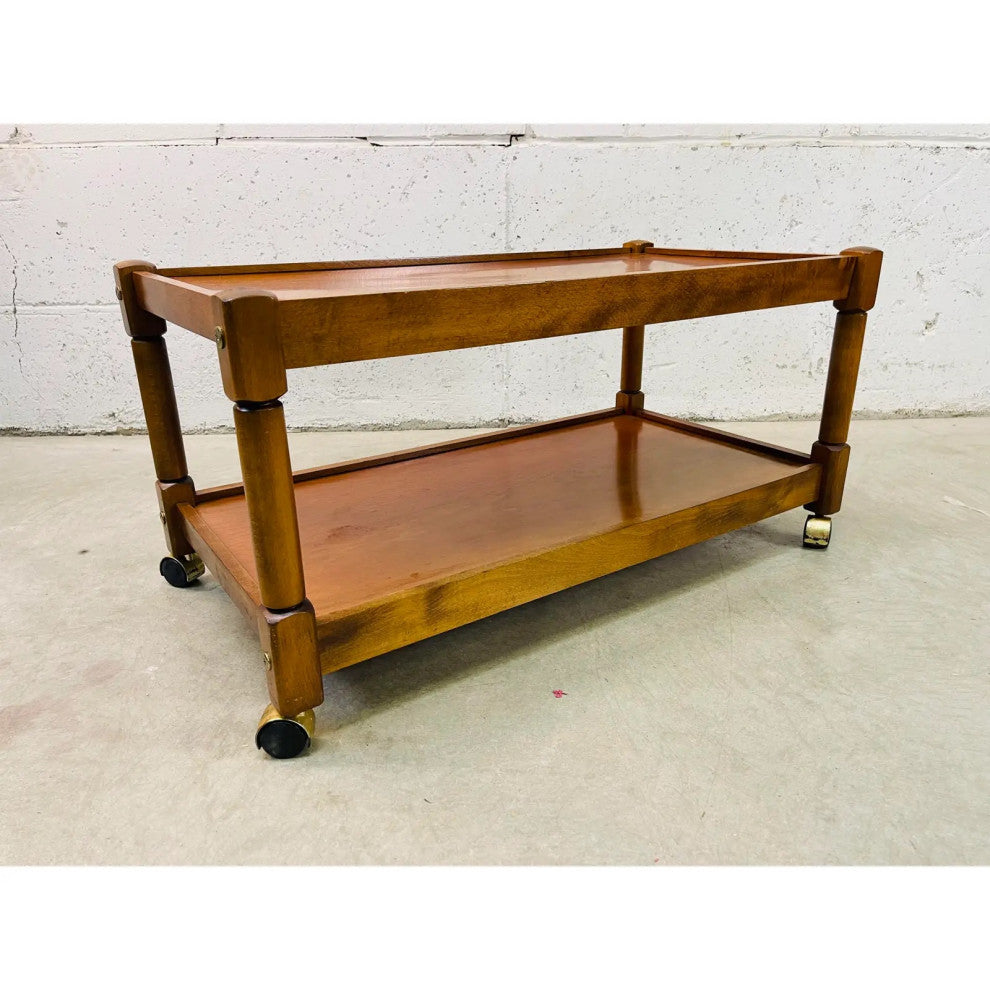 Vintage 1960s Mahogany 2-Tier Rolling Cart