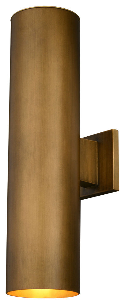 Chiasso 2-Light Deep Bronze Outdoor Wall Sconce Aluminum Wall Mount Fixture, Warm Brass, 5"wx20"hx8"d, No Sensor