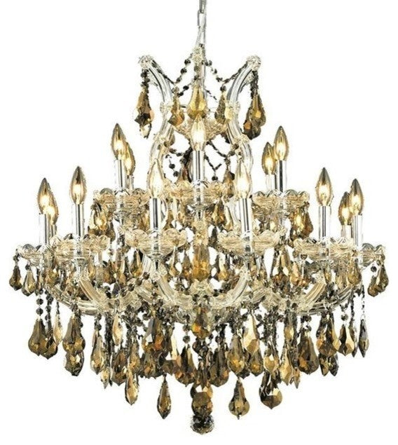 Elegant Maria Theresa Dining Room Light, Chrome Finish With Royal Cut Crystal
