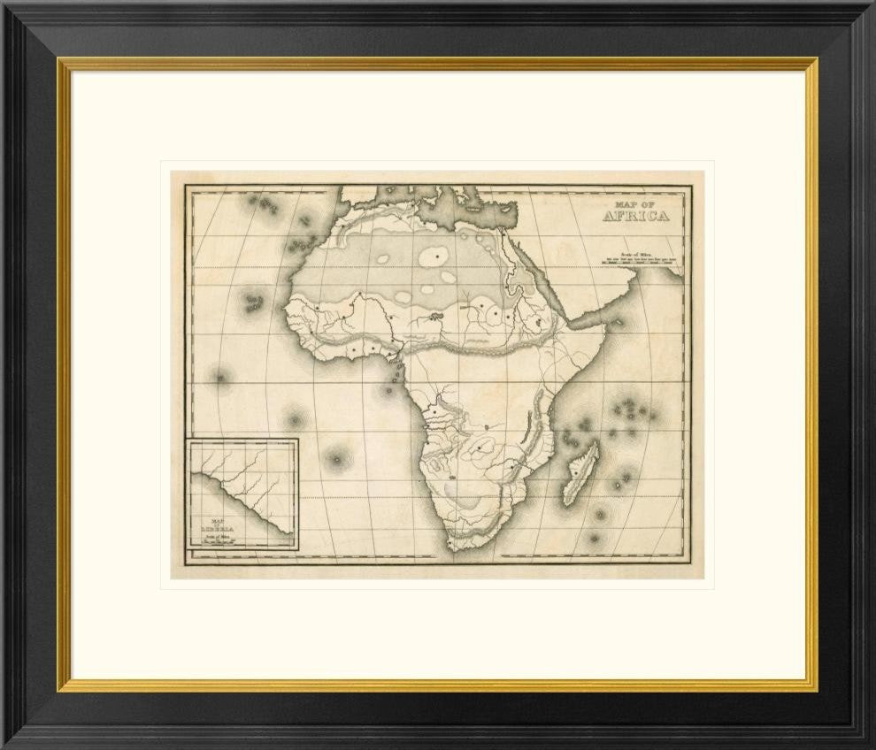 "Map of Africa, 1839" Framed Digital Print by Samuel Augustus Mitchell, 26"x22"