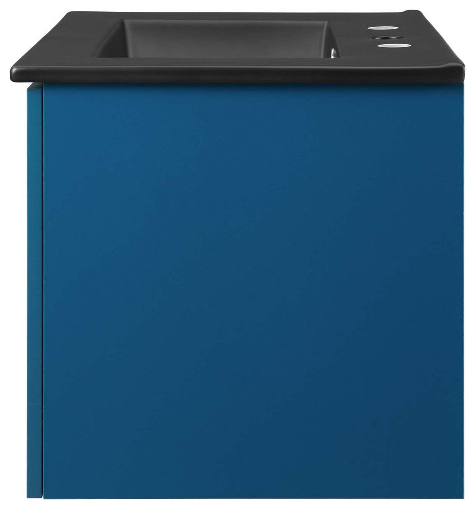 Sink Vanity Cabinet, Wall Mounted, Melamine, Blue Navy Black, Modern, Bathroom