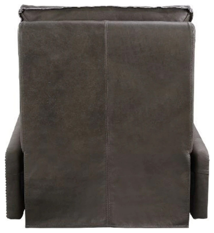 Benzara BM269202 Power Recliner With Leather Upholstery and Padded Seating, Gray