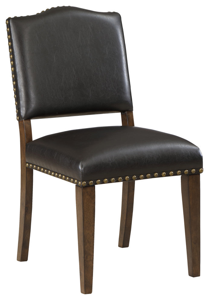 Denver Brown Faux Leather Dining Chair With Nail Heads Set of 2