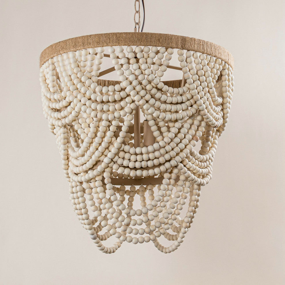 4-Light Farmhouse Wood Beaded Chandelier Candle Style