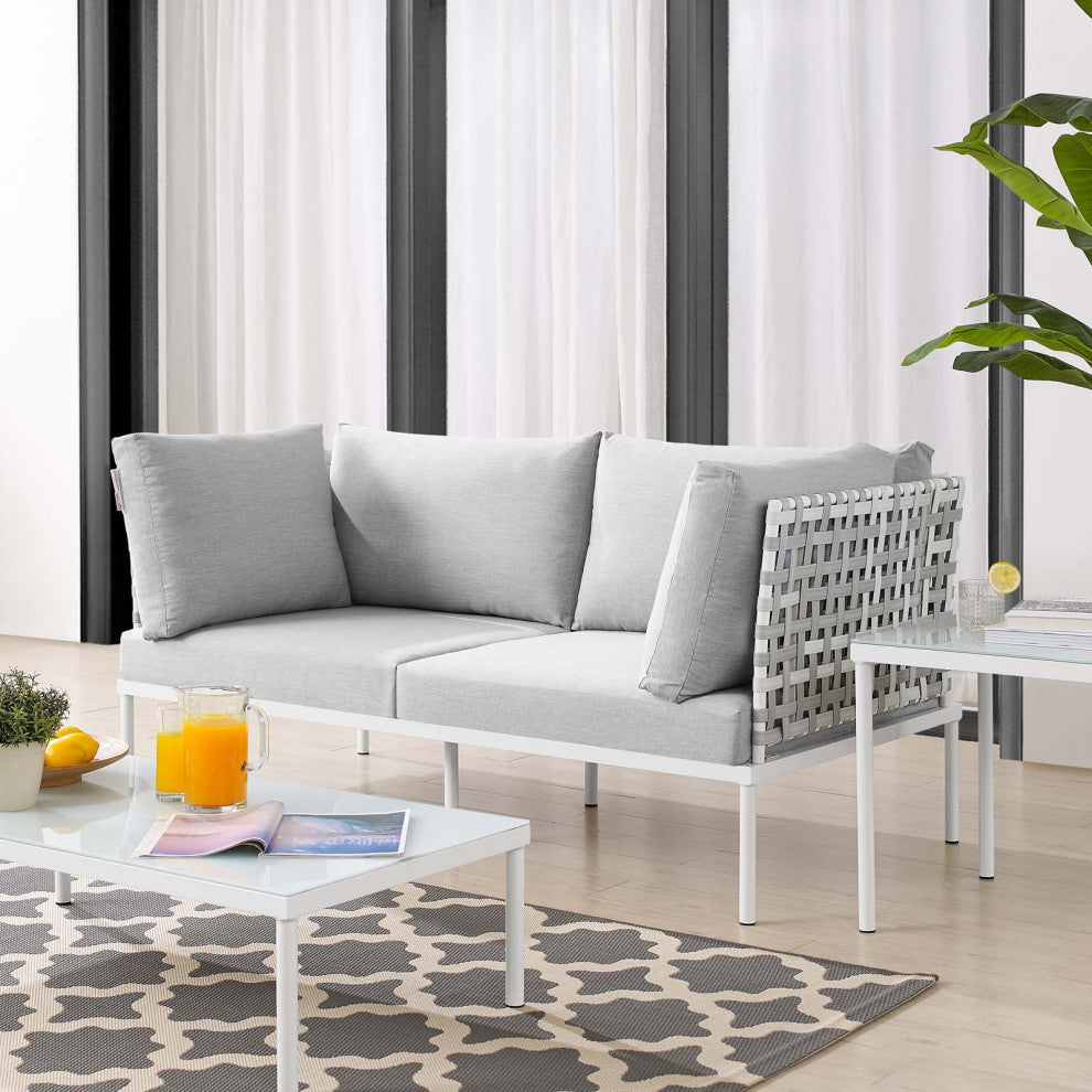 Lounge Loveseat Sofa, Sunbrella, Aluminum, Metal, Gray, Modern, Outdoor