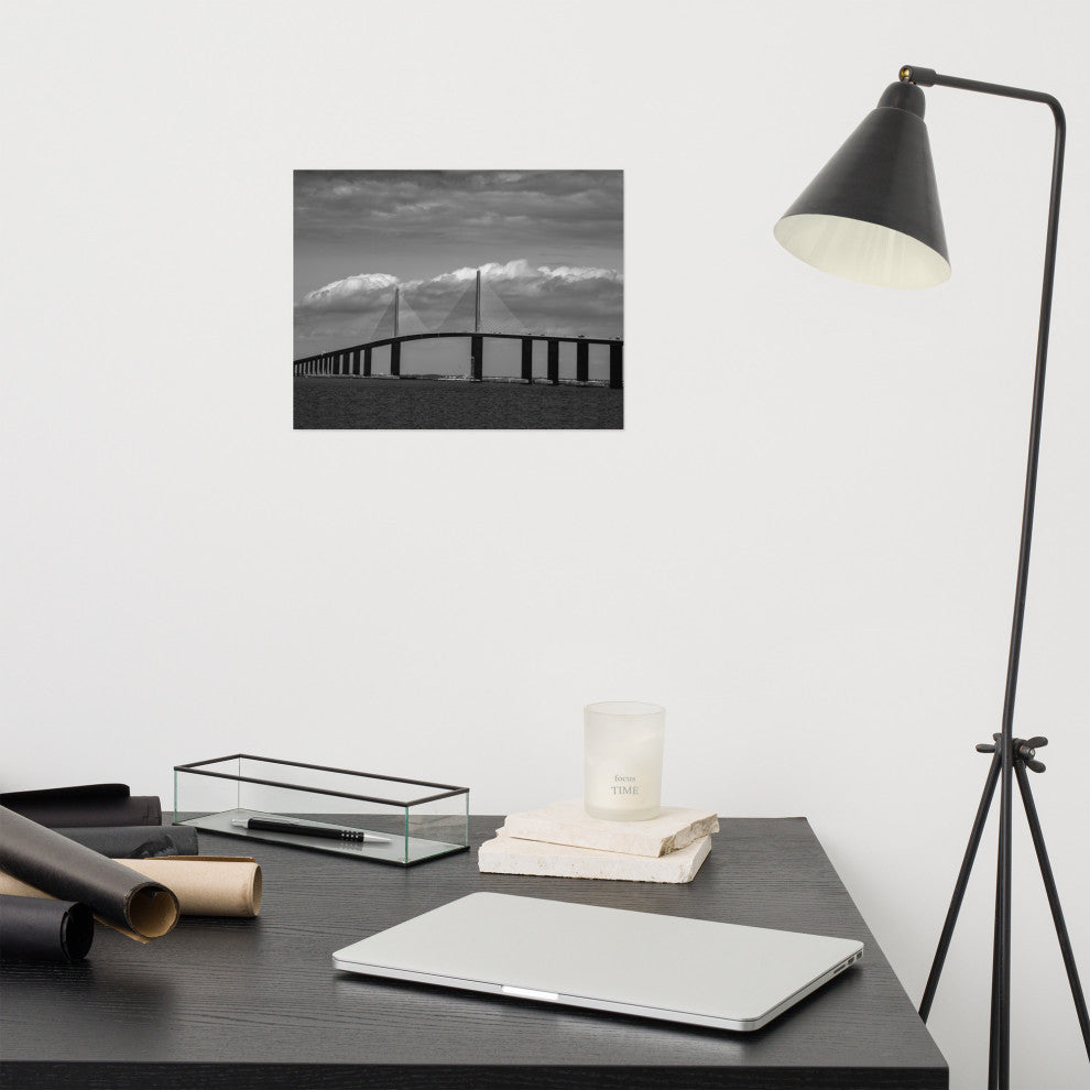 Skyway Bridge Black and White Coastal Landscape Photo Unframed Wall Art Print, 11" X 14"