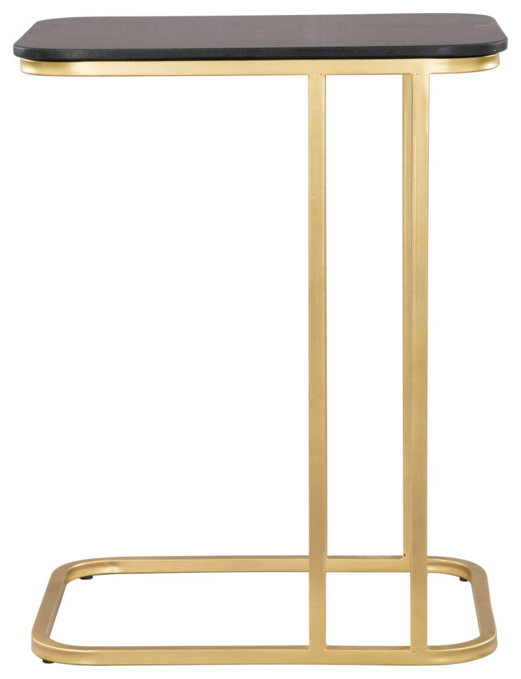 Sofa Side Table, Rectangular, Artificial Marble, Steel Metal, Black, Gold