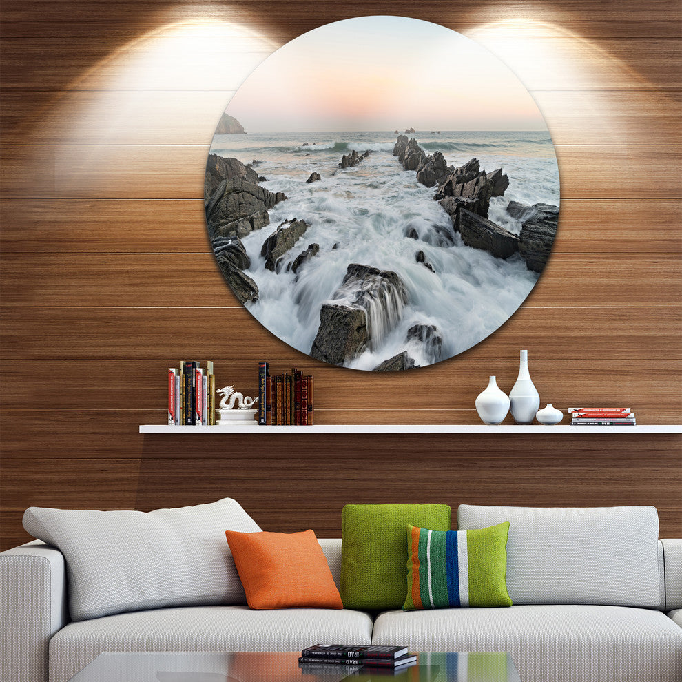 Bay Of Biscay Atlantic Coast Spain, Round Metal Wall Art Landscape, 11"