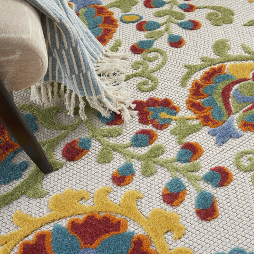6 x 9 Ivory Multi Floral Indoor Outdoor Area Rug