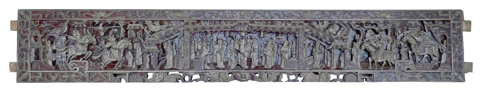 Chinese Vintage Dimensional Opera People Horses Carving Wood Wall Art Hws3064
