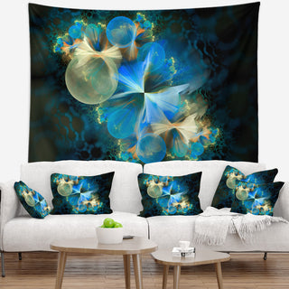 Fractal 3D Blue Bubbles Contemporary Wall Tapestry, 39"x32"