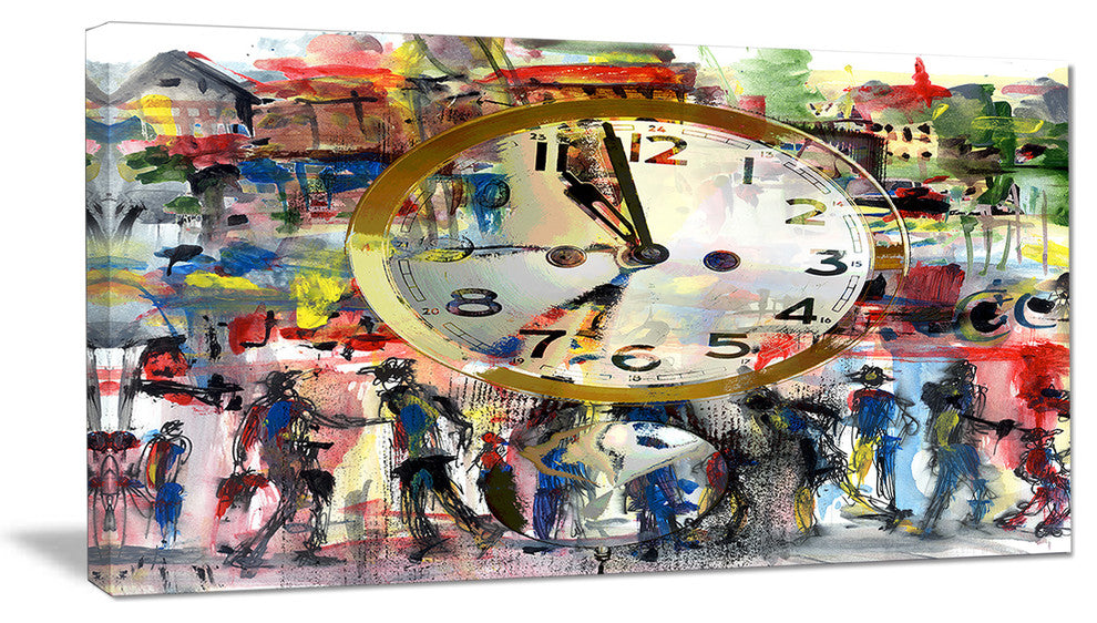 People and Time Acrylic Watercolor, Large Abstract Canvas Artwork, 32"x16"
