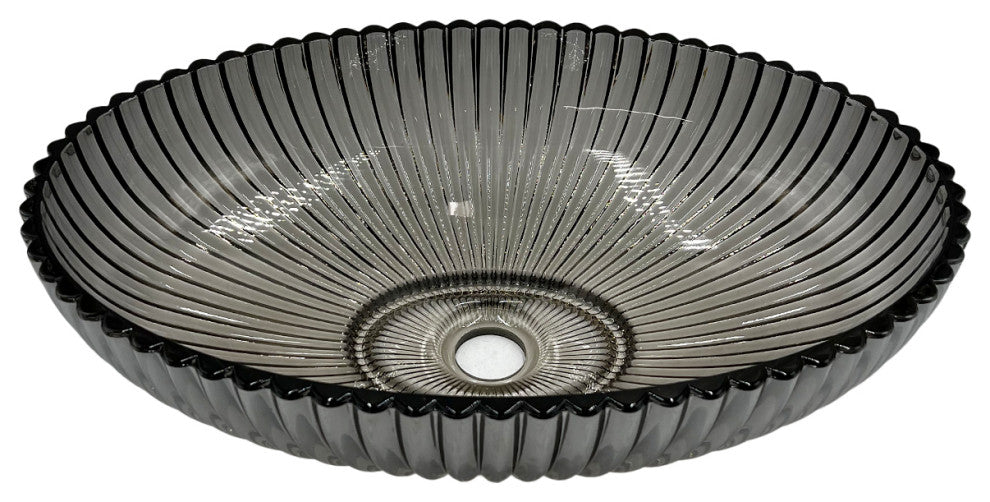 CastelloUSA Lucine Oval Glass Crystal Bathroom Vessel Sink Basin, Light Black