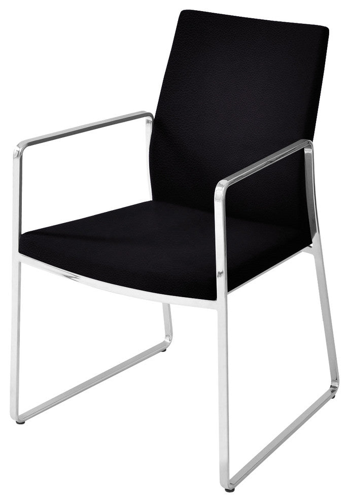 Pasha Arm Chair, Chrome Base, Black Genuine Leather