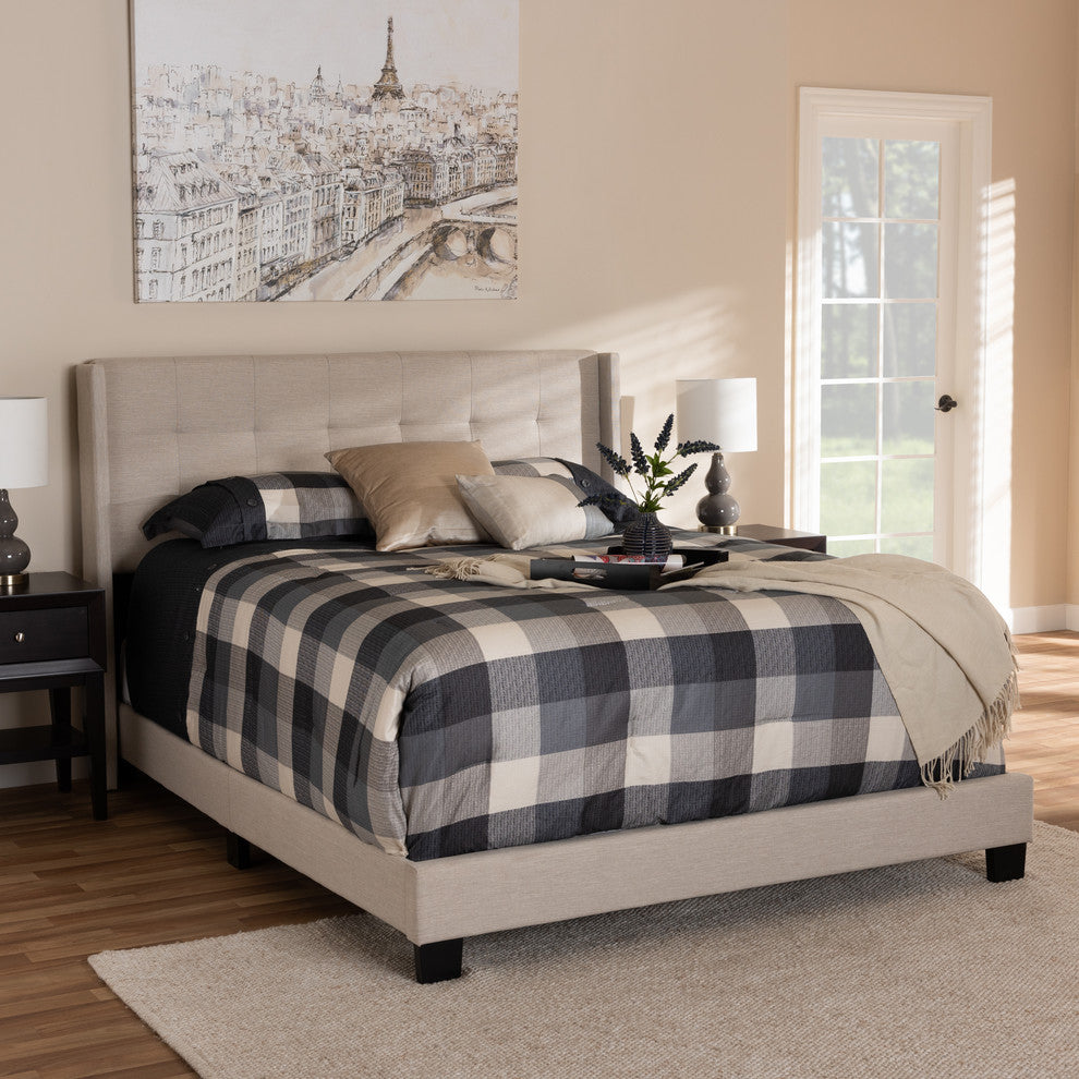 Lisette Modern and Contemporary Beige Fabric Upholstered Queen Size Bed