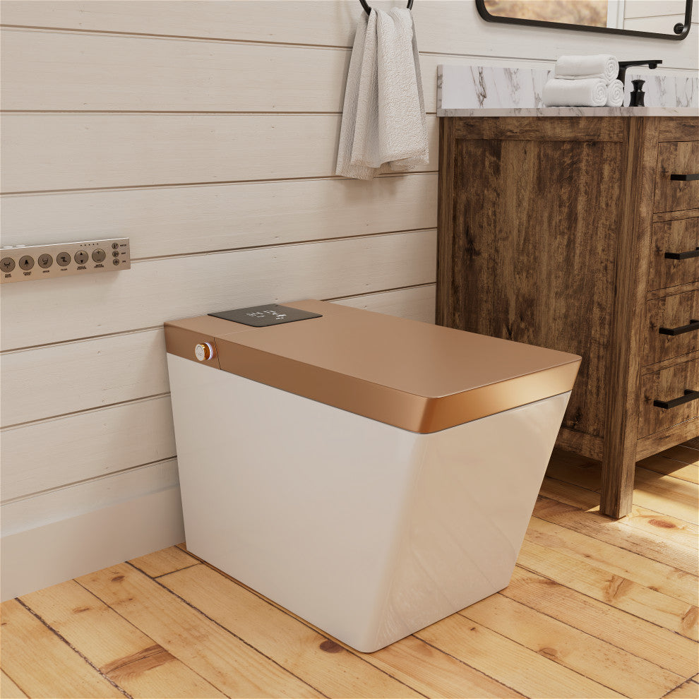 Smart Bidet Toilet with Siphon Jet Flush, Remote Control/ Side Control Knob, Golden